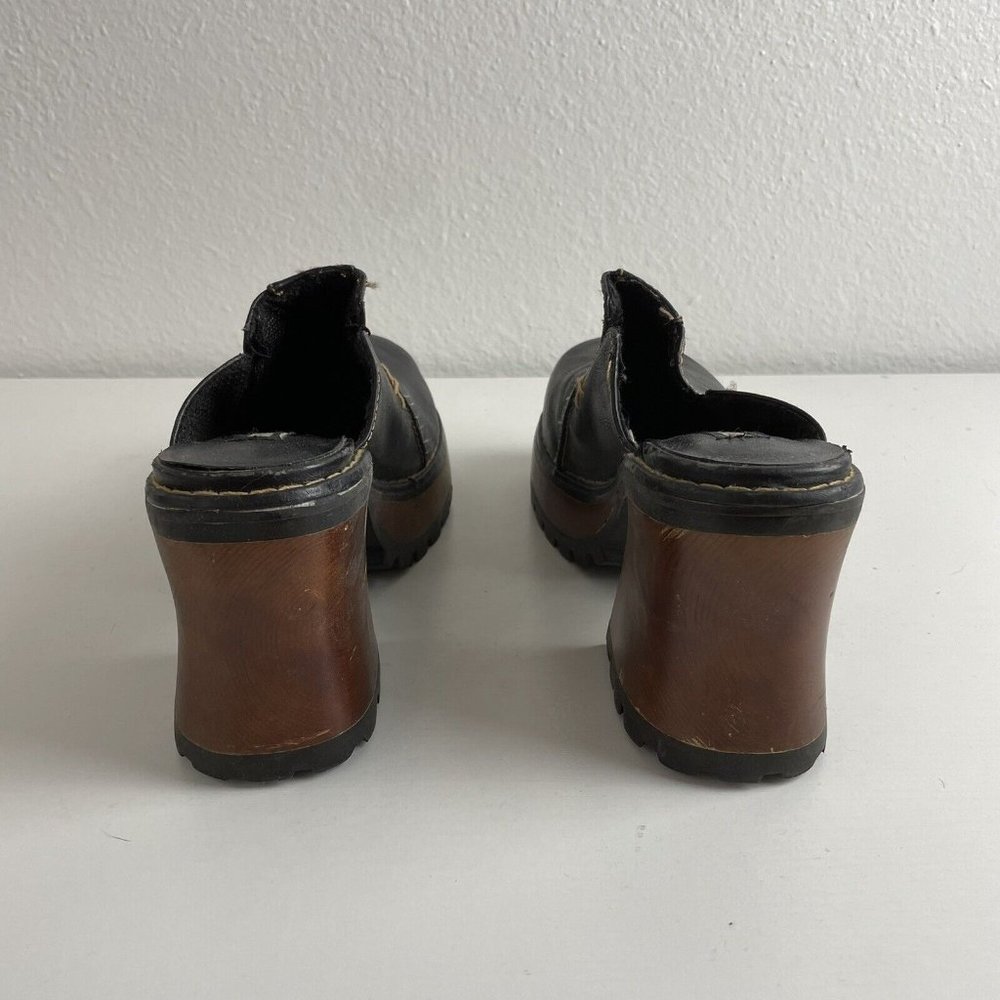 90s Y2K Vintage Soda Black Faux Leather Wooden Block Heel Platform Clogs Women 7 - Picture 4 of 12